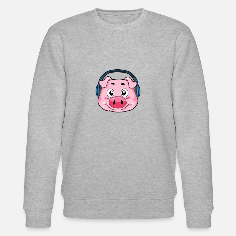 Schwein mit Kopfhörer - Stanley/Stella Unisex Bio-Sweatshirt CHANGER  - Grau meliert