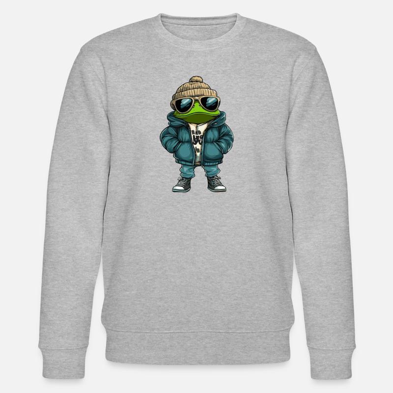 Frosch Winter Comic - Stanley/Stella Unisex Bio-Sweatshirt CHANGER  - Grau meliert