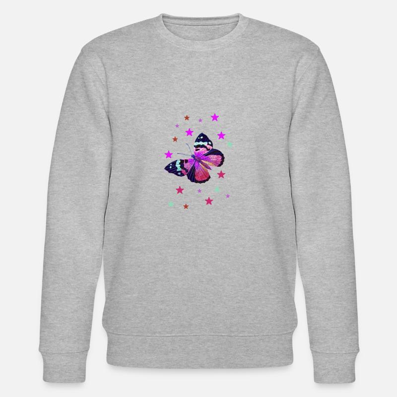 papillon, étoiles, rose, bleu, papillon - Sweat bio CHANGER Stanley/Stella Unisexe - gris chiné