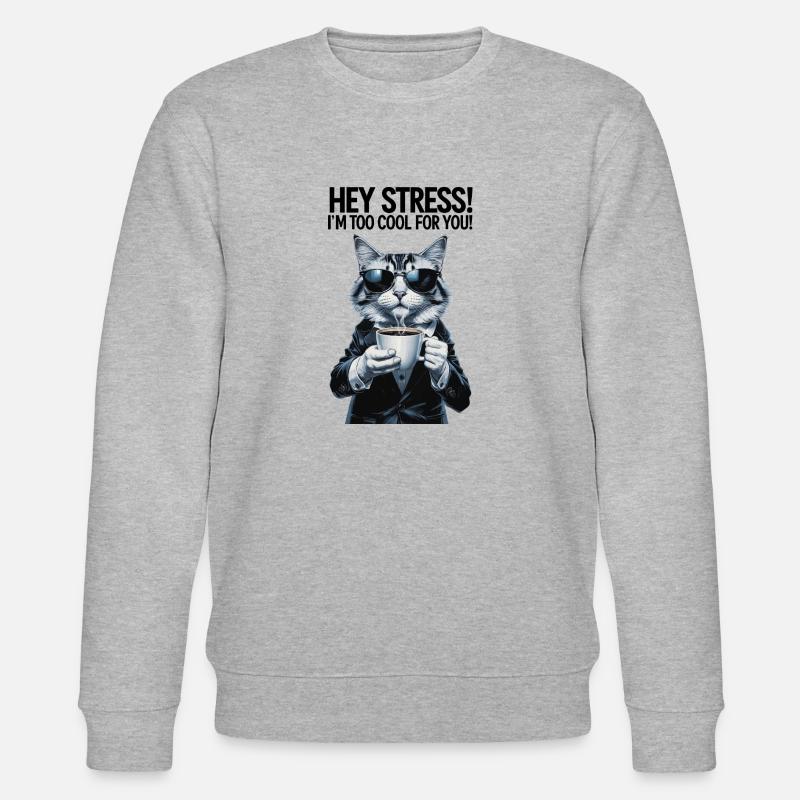 Stressfreie Katze mit Kaffee - Stanley/Stella Unisex Bio-Sweatshirt CHANGER  - Grau meliert