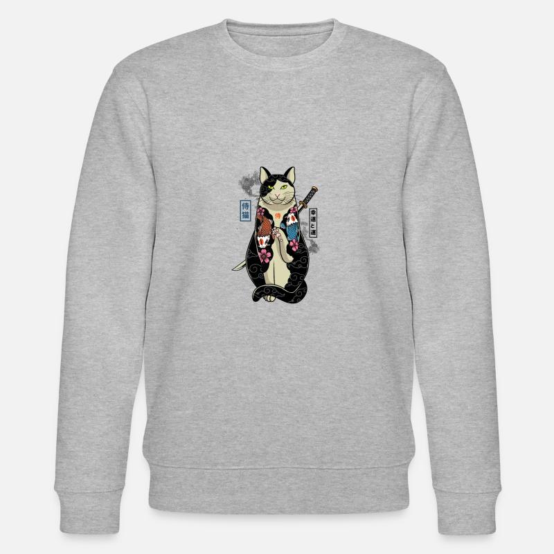 samurai cat - maneki neko - Sweat bio CHANGER Stanley/Stella Unisexe - gris chiné