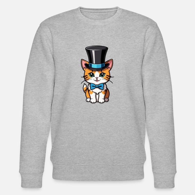 Katze mit Hut und Fliege - Stanley/Stella Unisex Bio-Sweatshirt CHANGER  - Grau meliert