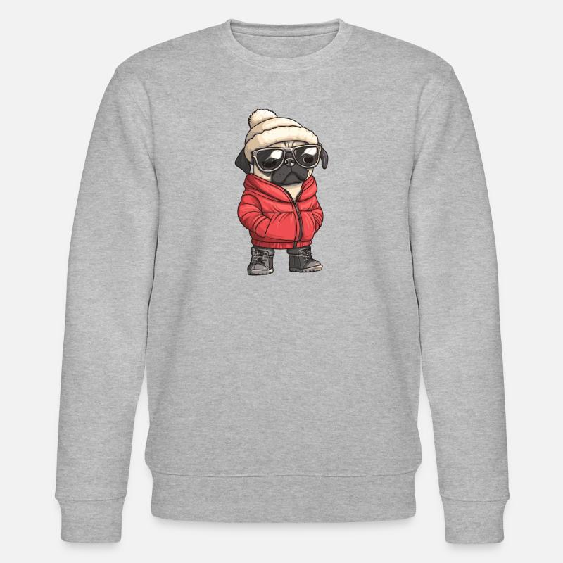Mops Hund Winter - Stanley/Stella Unisex Bio-Sweatshirt CHANGER  - Grau meliert