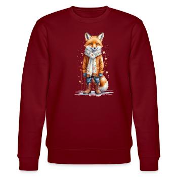 Kuscheliger Fuchs im Winter - Aquarell - Stanley/Stella Unisex Bio-Sweatshirt CHANGER  - Burgunderrot - Vorne - Nik (191cm) & Marisol (170cm)