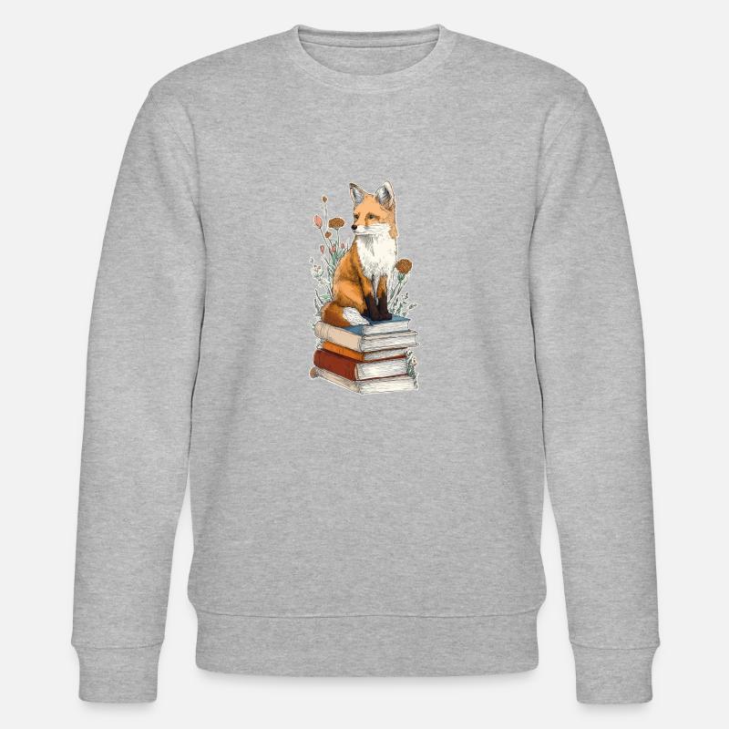 Fuchs auf Bücherstapel - Stanley/Stella Unisex Bio-Sweatshirt CHANGER  - Grau meliert