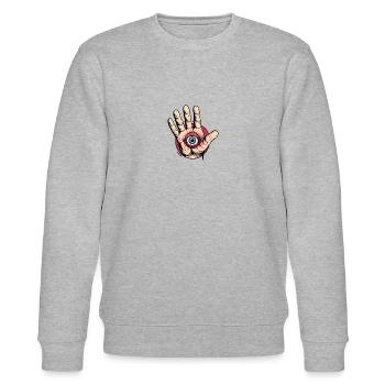 Hand with eye: Watch out! - Stanley/Stella CHANGER Unisex Organic Sweatshirt - heather grey - Front - Nik (191cm) & Marisol (170cm)