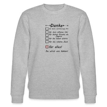 Jägerin zum Abschied Rente Danke Dankeschön - Stanley/Stella Unisex Bio-Sweatshirt CHANGER  - Grau meliert - Vorne - Nik (191cm) & Marisol (170cm)