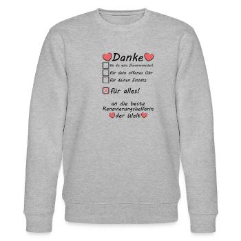 Dankeschön für Renovierungshelferin Renovierung - Stanley/Stella Unisex Bio-Sweatshirt CHANGER  - Grau meliert - Vorne - Nik (191cm) & Marisol (170cm)
