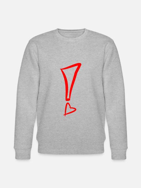 Exclamation mark with heart red - Stanley/Stella CHANGER Unisex Organic Sweatshirt - heather grey