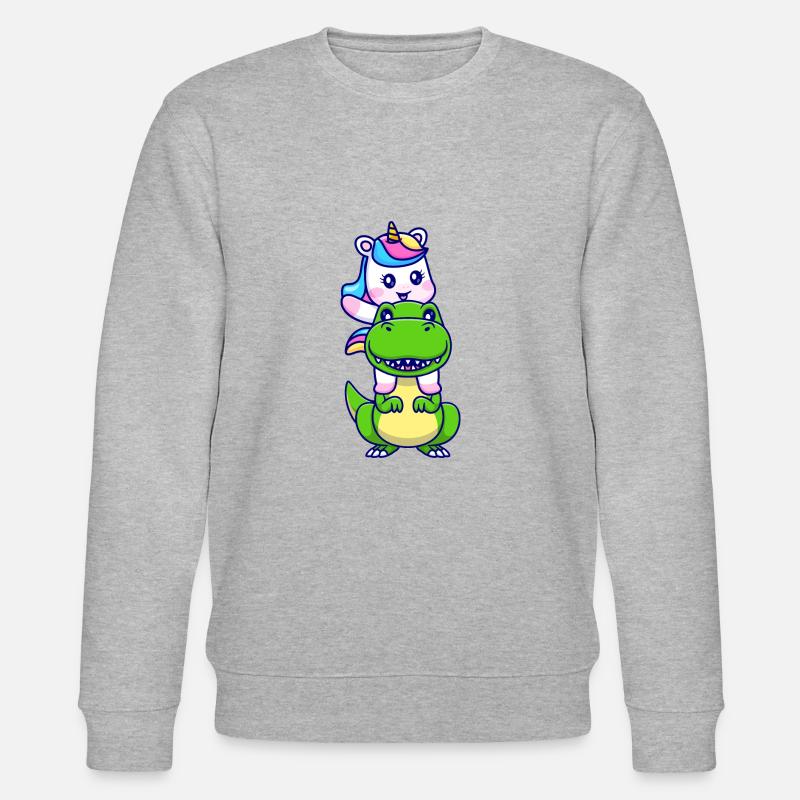 Einhorn reitet T-Rex - Stanley/Stella Unisex Bio-Sweatshirt CHANGER - Grau meliert