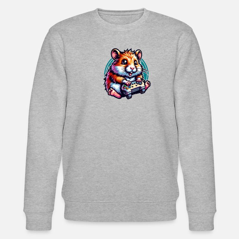 Hamster Mit Videospiel-Controller Illustration - Stanley/Stella Unisex Bio-Sweatshirt CHANGER  - Grau meliert