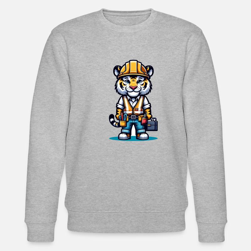 Cute Tiger Construction Worker - Stanley/Stella Unisex Bio-Sweatshirt CHANGER  - Grau meliert