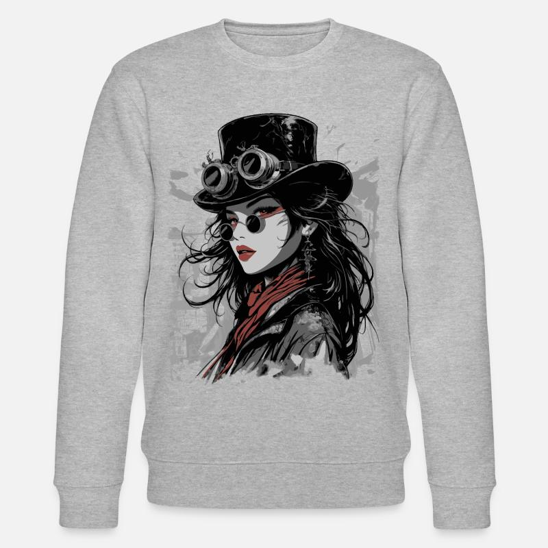Steampunk Diva mit Goggles - Stanley/Stella Unisex Bio-Sweatshirt CHANGER  - Grau meliert