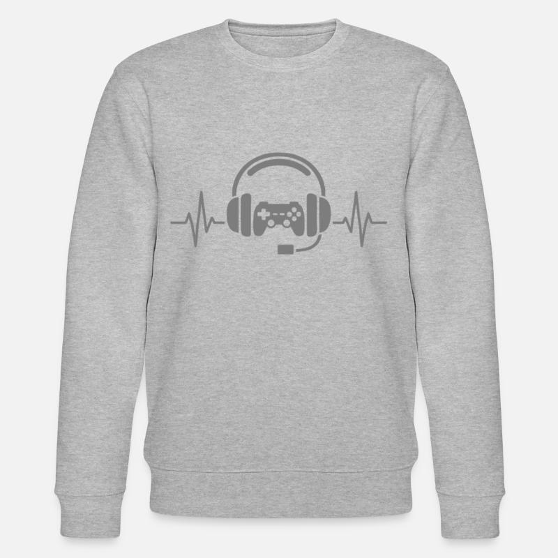 Gaming Herzschlag – Controller & Headset - Stanley/Stella Unisex Bio-Sweatshirt CHANGER  - Grau meliert
