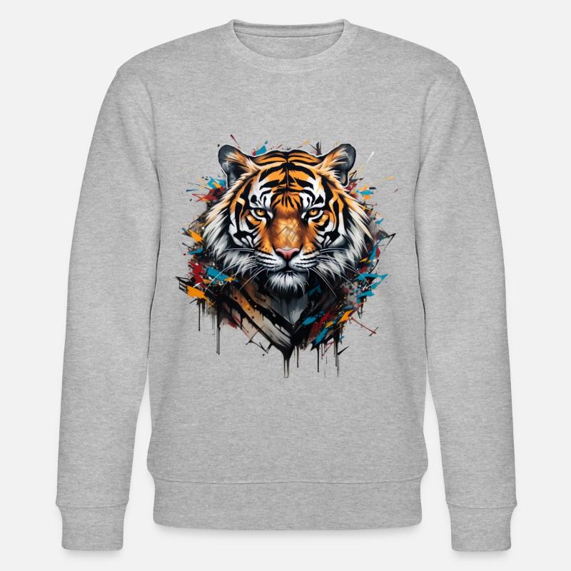Mächtiger Tiger. Stärke im Graffiti-Stil. - Stanley/Stella Unisex Bio-Sweatshirt CHANGER  - Grau meliert