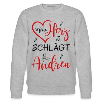 Mein Herz schlägt für Andrea - Stanley/Stella Unisex Bio-Sweatshirt CHANGER  - Grau meliert - Vorne - Nik (191cm) & Marisol (170cm)