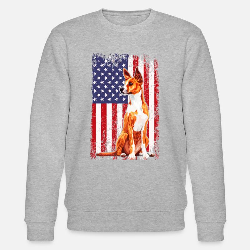 basenji american flag, basenji - Stanley/Stella Unisex Bio-Sweatshirt CHANGER  - Grau meliert
