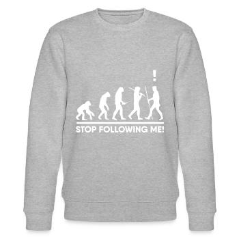 stoppe mich zu verfolgen evolution lustig geschenk - Stanley/Stella Unisex Bio-Sweatshirt CHANGER  - Grau meliert - Vorne - Nik (191cm) & Marisol (170cm)