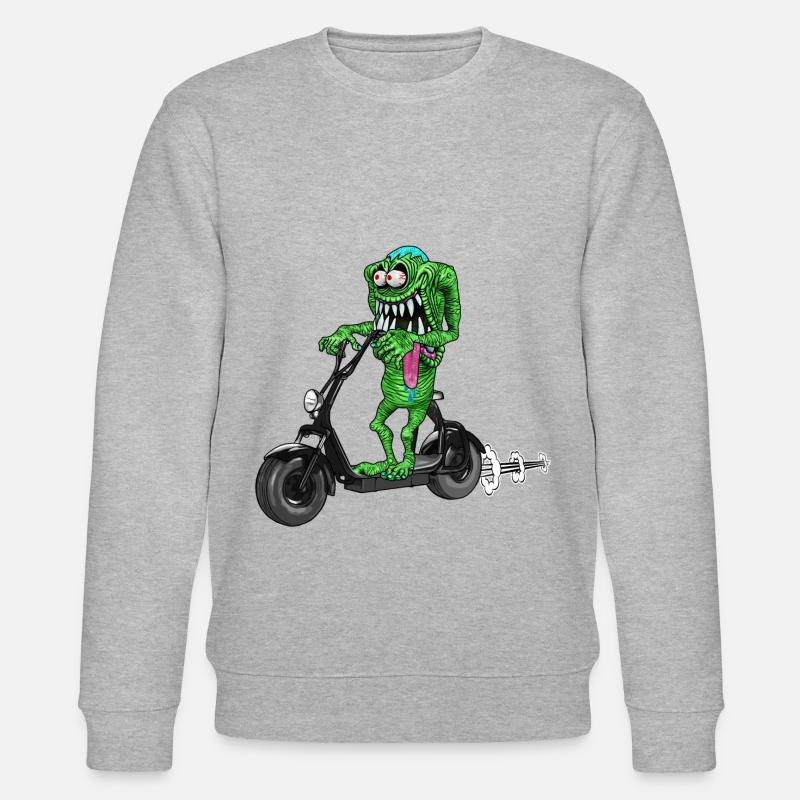 cute funny monster on Escooter - Stanley/Stella CHANGER Unisex Organic Sweatshirt - heather grey