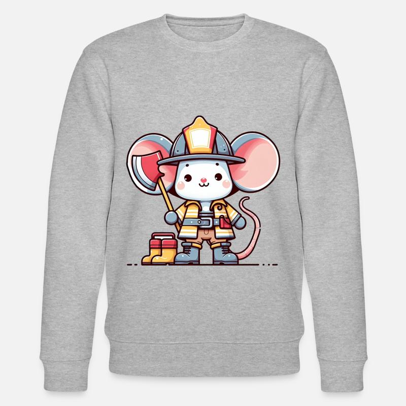 Cute Mouse Firefighter - Stanley/Stella CHANGER Unisex Organic Sweatshirt - heather grey