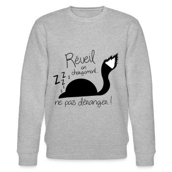 Chat réveil en chargement ! ne pas déranger ! - Sweat bio CHANGER Stanley/Stella Unisexe - gris chiné - Devant - Nik (191cm) & Marisol (170cm)