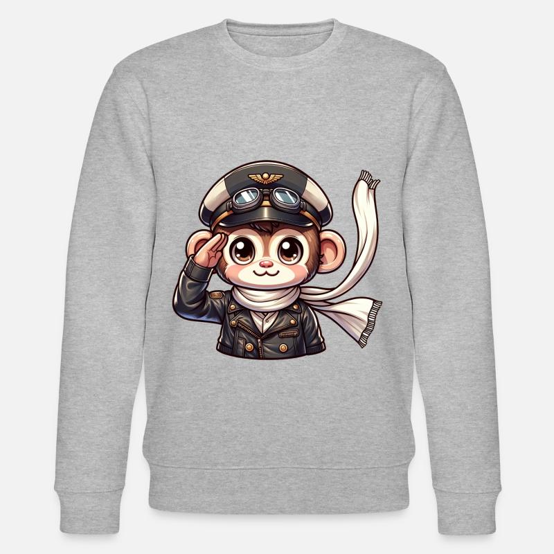 Cute Monkey Pilot - Stanley/Stella CHANGER Unisex Organic Sweatshirt - heather grey