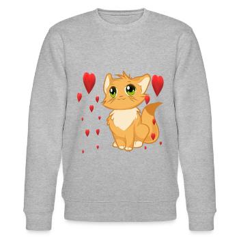 sweet cat - Stanley/Stella CHANGER Unisex Organic Sweatshirt - heather grey - Front - Nik (191cm) & Marisol (170cm)