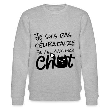 Je suis pas célibataire, je vis avec mon chat ! - Sweat bio CHANGER Stanley/Stella Unisexe - gris chiné - Devant - Nik (191cm) & Marisol (170cm)