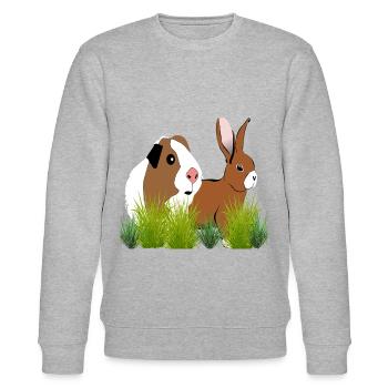 Meerschweinchen Hase Design - Stanley/Stella Unisex Bio-Sweatshirt CHANGER  - Grau meliert - Vorne - Nik (191cm) & Marisol (170cm)