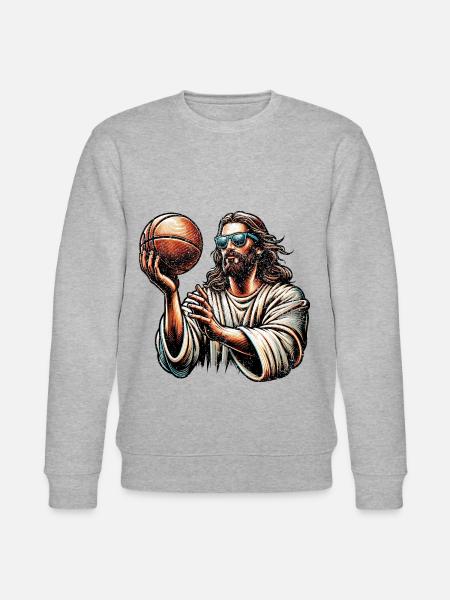 Funny Jesus Christian Basketball Gift - Stanley/Stella CHANGER Unisex Organic Sweatshirt - heather grey