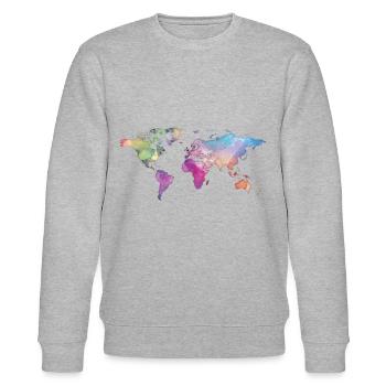Map of the World - Watercolor Look - Dark Shirts - Stanley/Stella Unisex Bio-Sweatshirt CHANGER  - Grau meliert - Vorne - Nik (191cm) & Marisol (170cm)