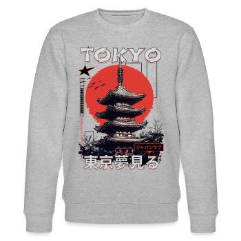 Tokyo, Japon, Pagode, ville, horizon, soleil, montagne - Sweat bio CHANGER Stanley/Stella Unisexe - gris chiné - Devant - Nik (191cm) & Marisol (170cm)