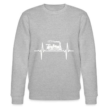 Steam locomotive heartbeat railway pulse EKG - Stanley/Stella CHANGER Unisex Organic Sweatshirt - heather grey - Front - Nik (191cm) & Marisol (170cm)