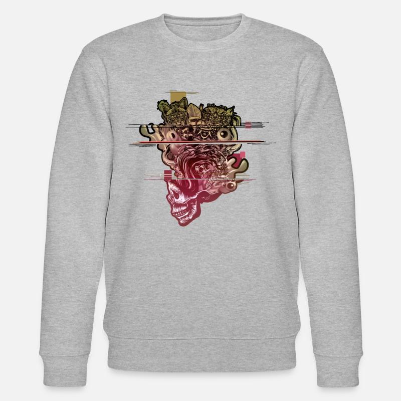 Skull Head Blown Glitch - Stanley/Stella CHANGER Unisex Organic Sweatshirt - heather grey