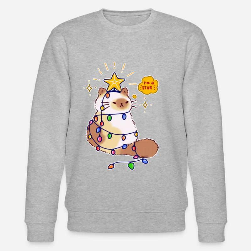 Katze Lichterkette Stern Weihnachtsbaum Geschenk - Stanley/Stella Unisex Bio-Sweatshirt CHANGER  - Grau meliert