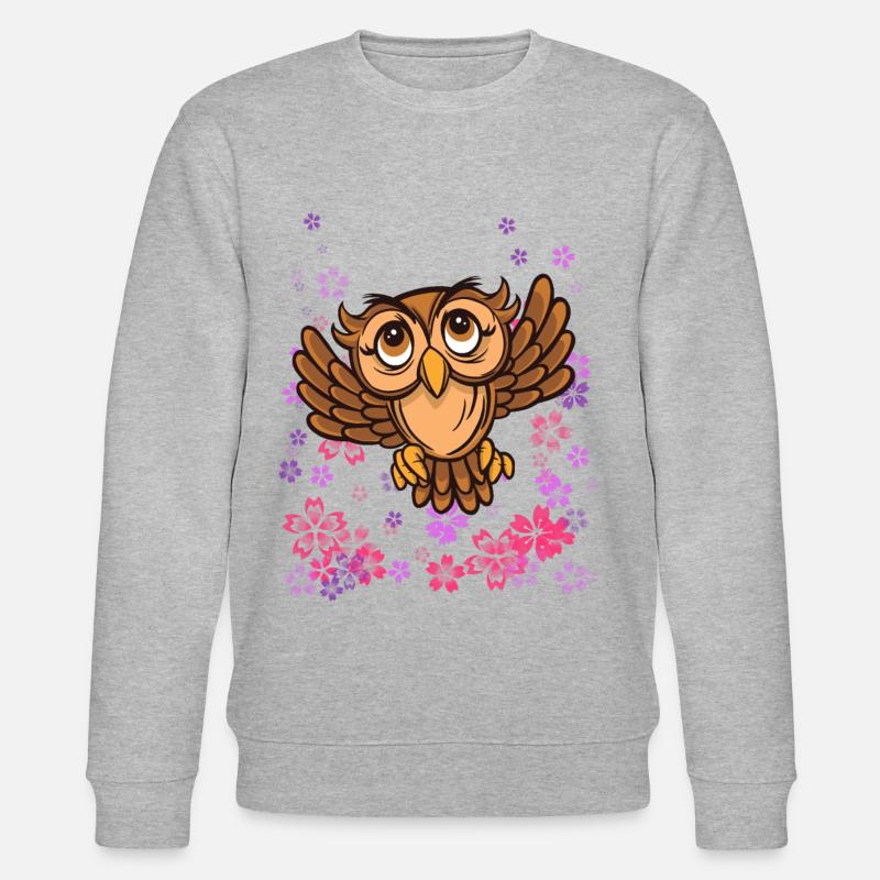 braune Eule mit Blumen - Stanley/Stella Unisex Bio-Sweatshirt CHANGER - Grau meliert
