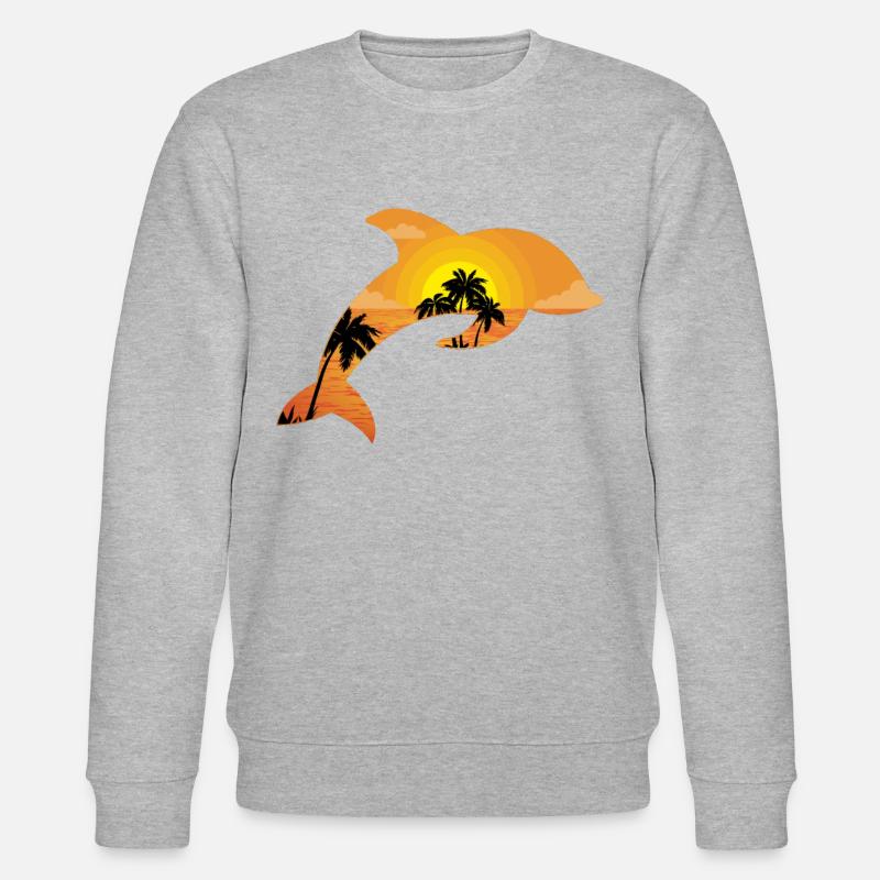 Dolphin Palm Tree Sunset - Stanley/Stella CHANGER Unisex Organic Sweatshirt - heather grey