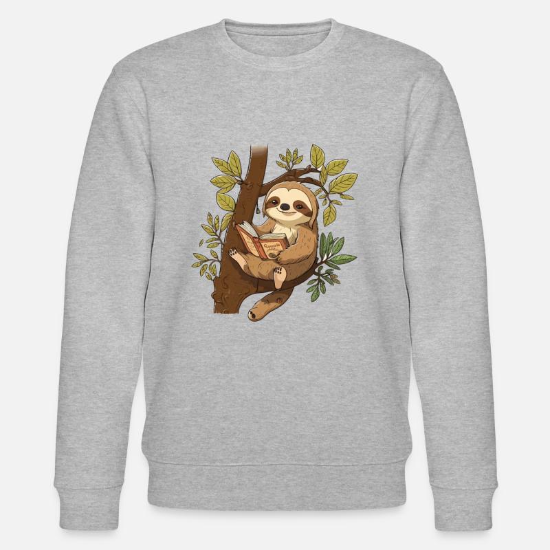 Sloth Reader - Stanley/Stella CHANGER Unisex Organic Sweatshirt - heather grey