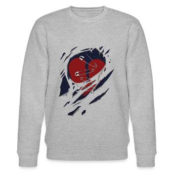 Broken heart and safety pins torn - Stanley/Stella CHANGER Unisex Organic Sweatshirt - heather grey - Front - Nik (191cm) & Marisol (170cm)
