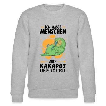 Kakapos finde ich toll flugunfähiger Papagei - Stanley/Stella Unisex Bio-Sweatshirt CHANGER  - Grau meliert - Vorne - Nik (191cm) & Marisol (170cm)