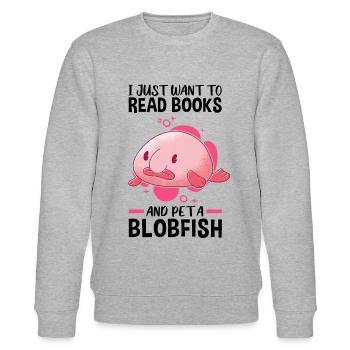 Bücher und Blobfisch hässlicher Fisch Meme - Stanley/Stella Unisex Bio-Sweatshirt CHANGER  - Grau meliert - Vorne - Nik (191cm) & Marisol (170cm)