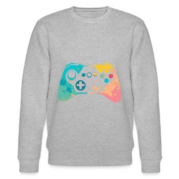 Cooler Gaming Controller für Gamer - Stanley/Stella Unisex Bio-Sweatshirt CHANGER  - Grau meliert - Vorne - Nik (191cm) & Marisol (170cm)