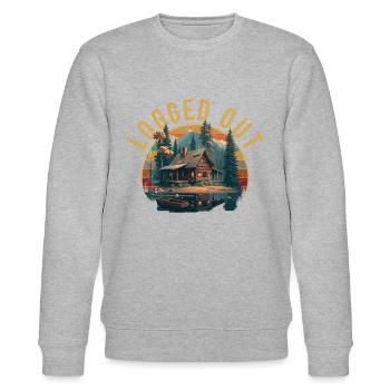 Logged Out camping Cabin Mountain Logged Out - Stanley/Stella CHANGER Unisex Organic Sweatshirt - heather grey - Front - Nik (191cm) & Marisol (170cm)