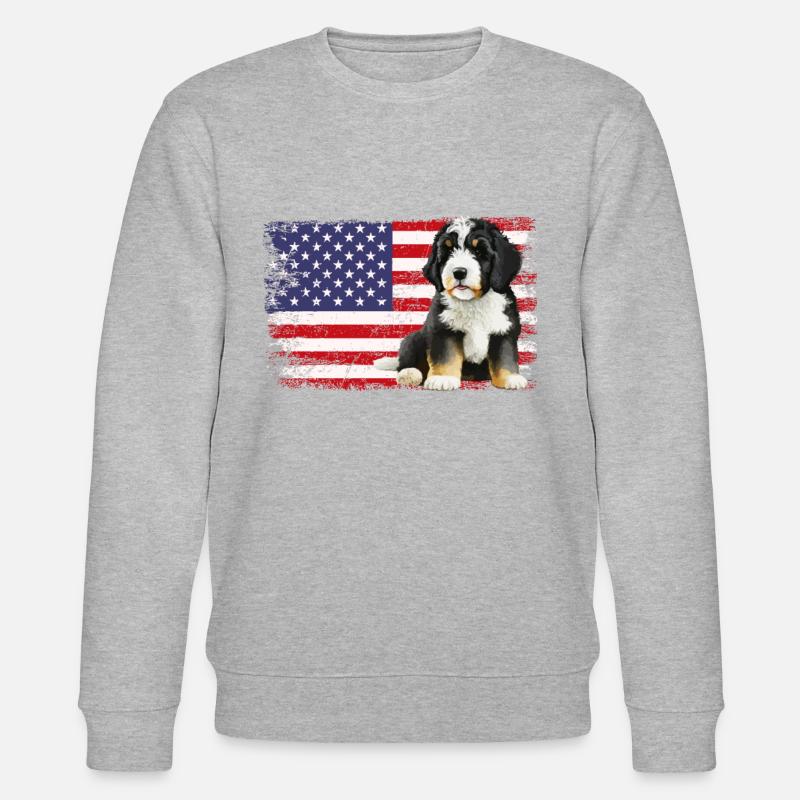 bernedoodle American flag - Stanley/Stella Unisex Bio-Sweatshirt CHANGER - Grau meliert
