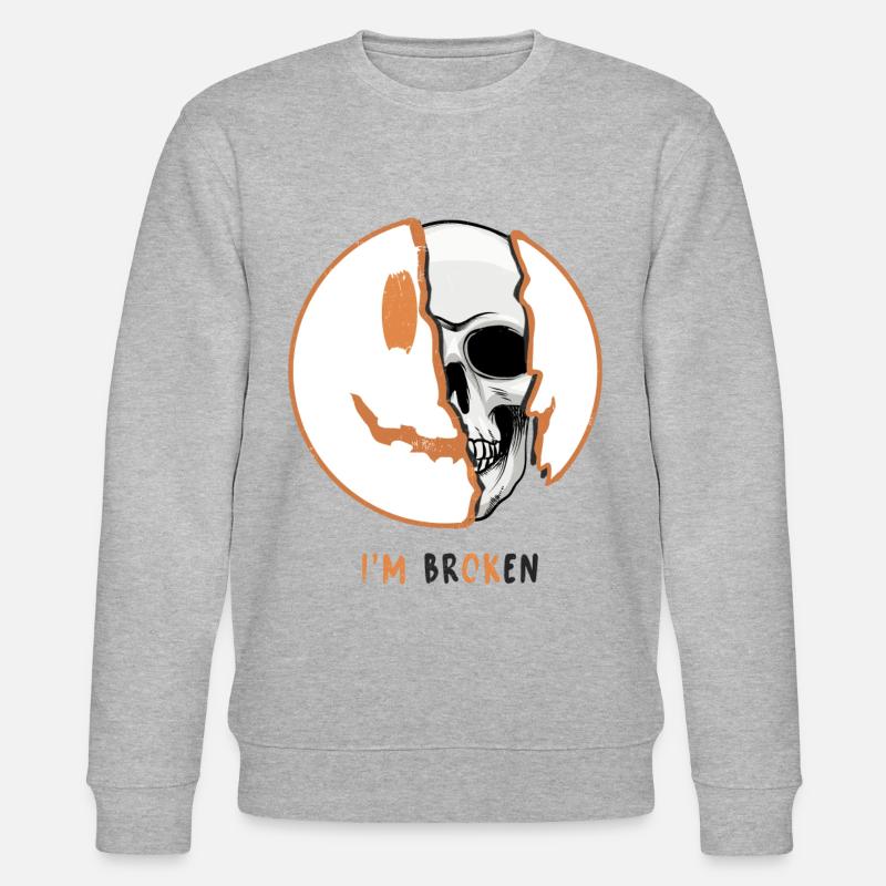 Gruseliges Halloween-Design: "I'm Broken" Skull - Stanley/Stella Unisex Bio-Sweatshirt CHANGER  - Grau meliert