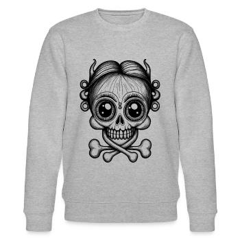 Faszination des Grauens: Shirt, putziger Totenkopf - Stanley/Stella Unisex Bio-Sweatshirt CHANGER  - Grau meliert - Vorne - Nik (191cm) & Marisol (170cm)