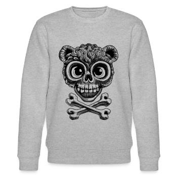 Punkiges Teddy-Totenkopf-Shirt: provokante Message - Stanley/Stella Unisex Bio-Sweatshirt CHANGER  - Grau meliert - Vorne - Nik (191cm) & Marisol (170cm)