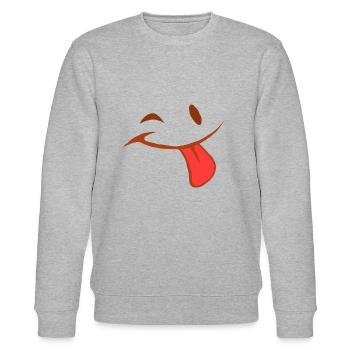Tongue Face Facial Expression Wink Gift Naughty - Stanley/Stella CHANGER Unisex Organic Sweatshirt - heather grey - Front - Nik (191cm) & Marisol (170cm)