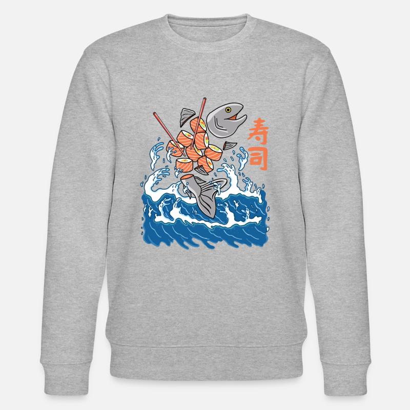 Salmon Sushi in the Wave - Stanley/Stella CHANGER Unisex Organic Sweatshirt - heather grey