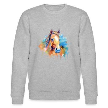 Ein farbenfrohes Pferd im Watercolor Style - Stanley/Stella Unisex Bio-Sweatshirt CHANGER  - Grau meliert - Vorne - Nik (191cm) & Marisol (170cm)